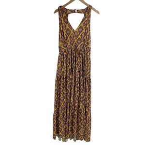 Anthropologie Maeve Maxi Dress 12 Yellow Luella Floral Boho Halter Summer Womens